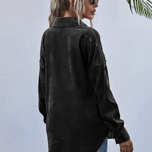 black Boyfriend oversized Button Front Corduroy sh - Picture 6 of 7